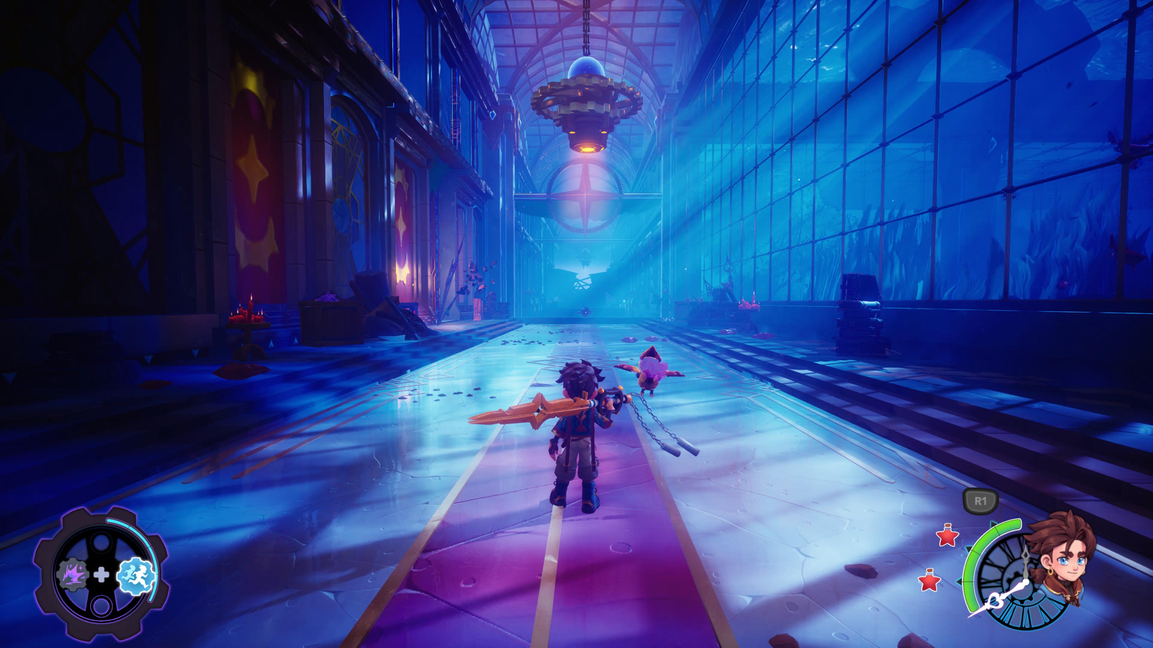 Zirian walking in a big hallway