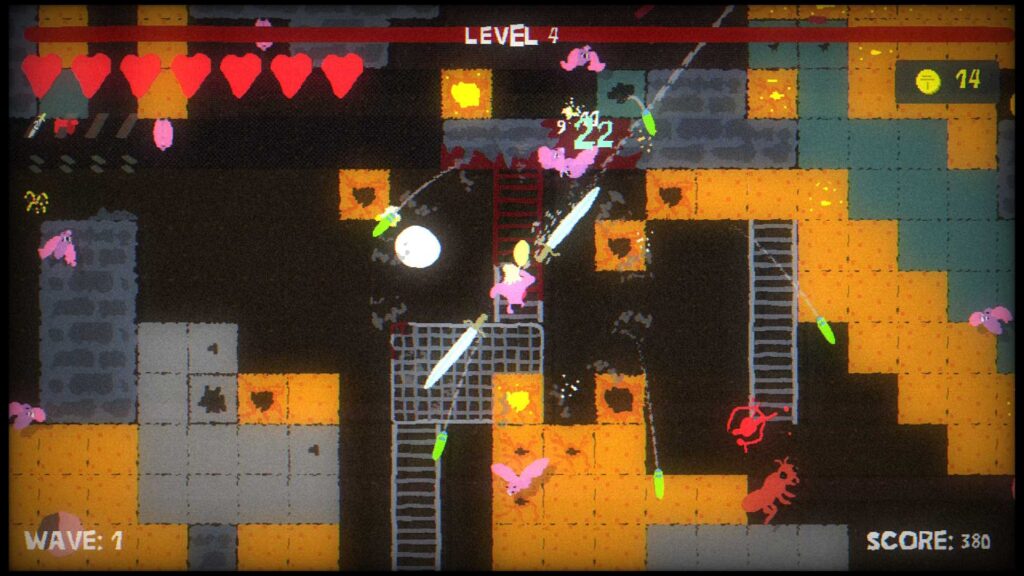 A chaotic scene from the game that is being reviewed