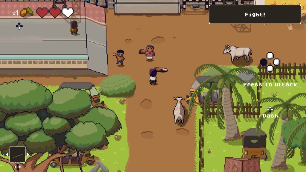 A screenshot from Palm Sugar: A Village Story. Seenu is in front of fainted bodies.