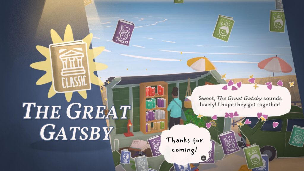 A book recommendation of The Great Gatsby.
