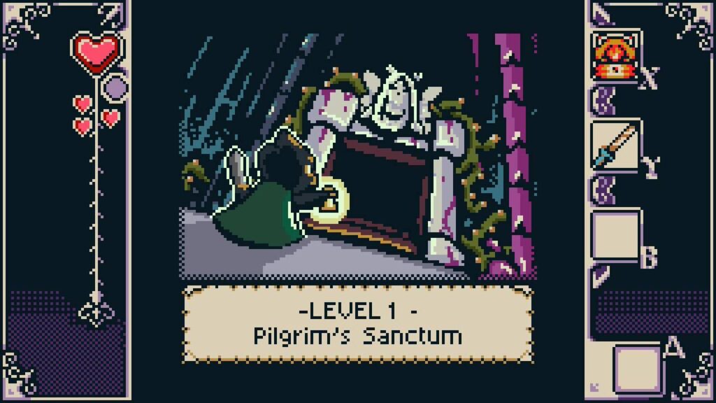 A screenshot from Isle of Reveries. The owl is standing in front of the first dungeon.