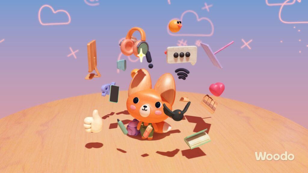 A screenshot from Woodo. Foxy is looking at the things she loves.
