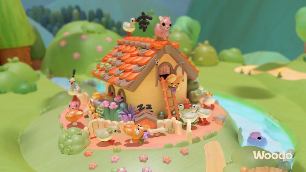A screenshot from Woodo. It's a house full of animals.