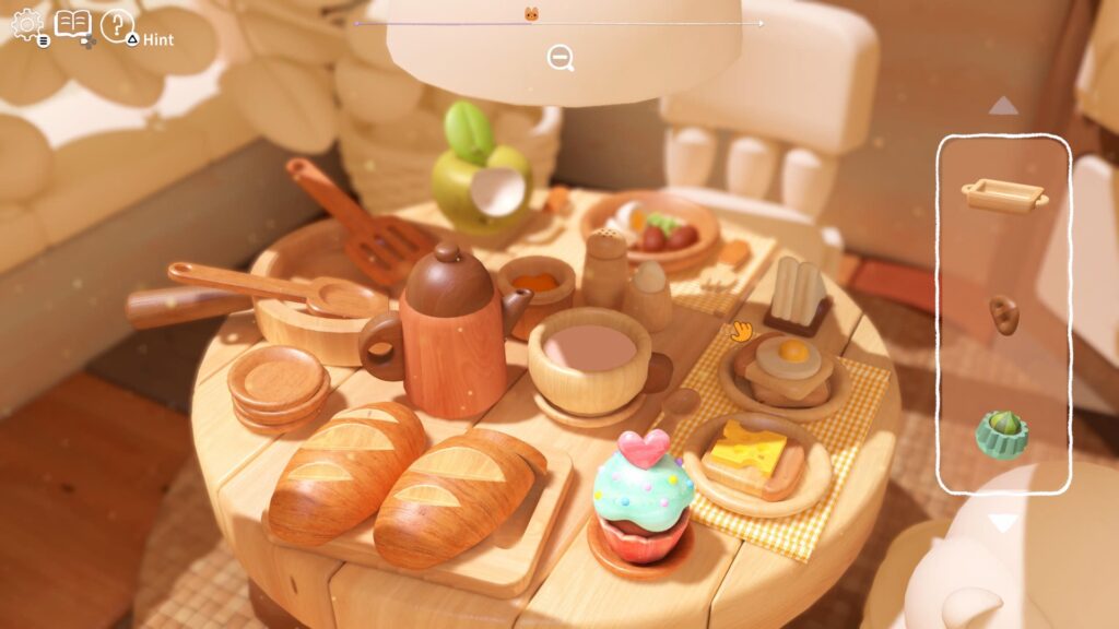 A screenshot from Woodo. It's a table and food made out of wood.