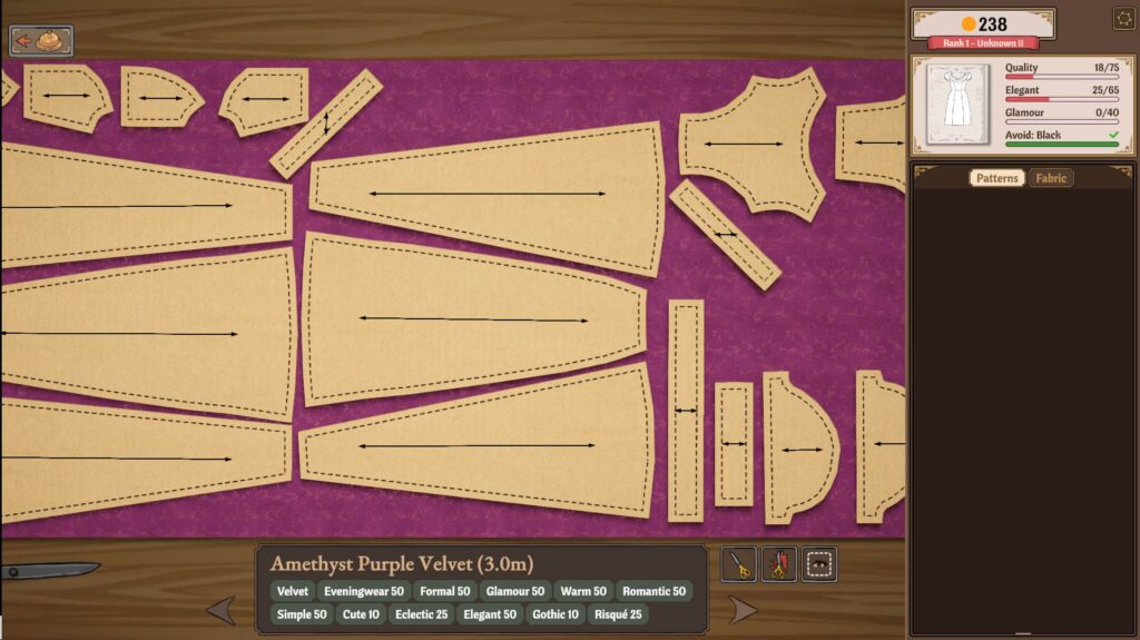 A screenshot from the game, it's the sewing minigame.