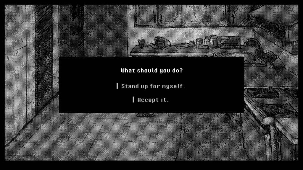 A screenshot from Devil's Liminal, part of the Fall In Love Visual Novel Festival