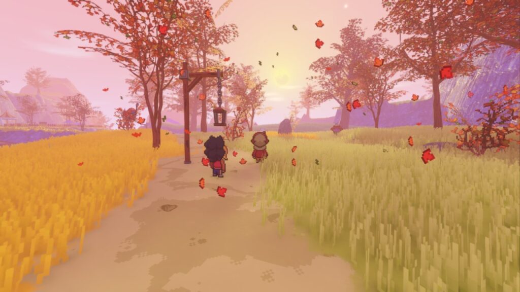 An image from Cassette Beasts 2002. It looks autumnal.