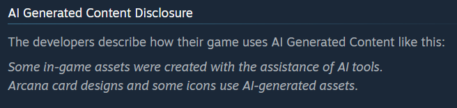 An AI content disclosure from Steam