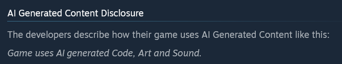 An AI content disclosure from Steam